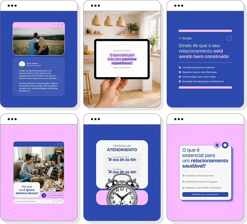 Posts para psicologia de relacionamento com ideias de conteúdo para Instagram sobre relacionamentos saudáveis