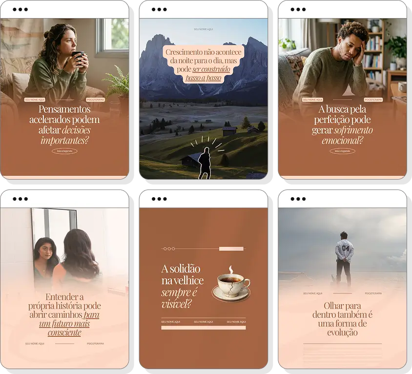 Posts para psicoterapia com ideias de conteúdo para Instagram sobre saúde mental e desenvolvimento pessoal