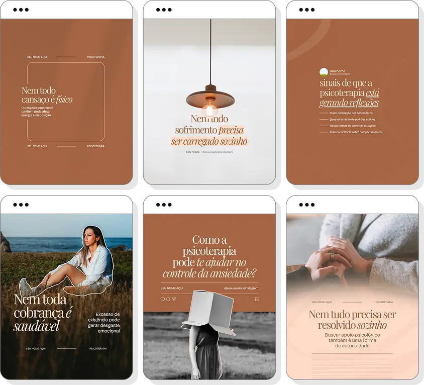 Social media psicoterapia com pack de posts para Instagram de terapia e saúde emocional