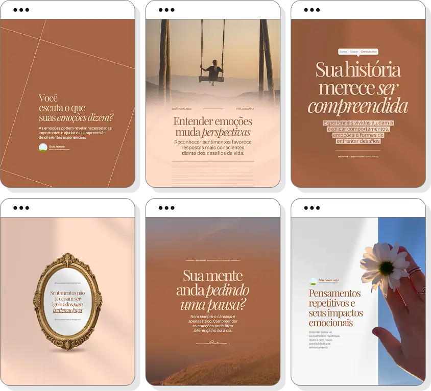 Posts para Instagram psicoterapia com pack de social media editável para psicoterapeutas
