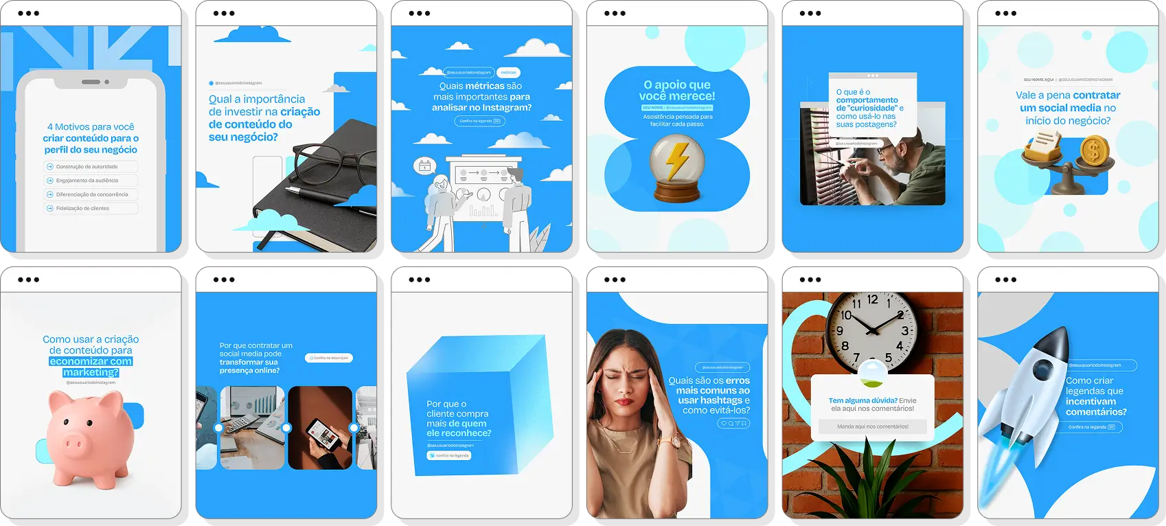 Social media para Instagram com pack de posts editáveis no Canva para criadores de conteúdo
