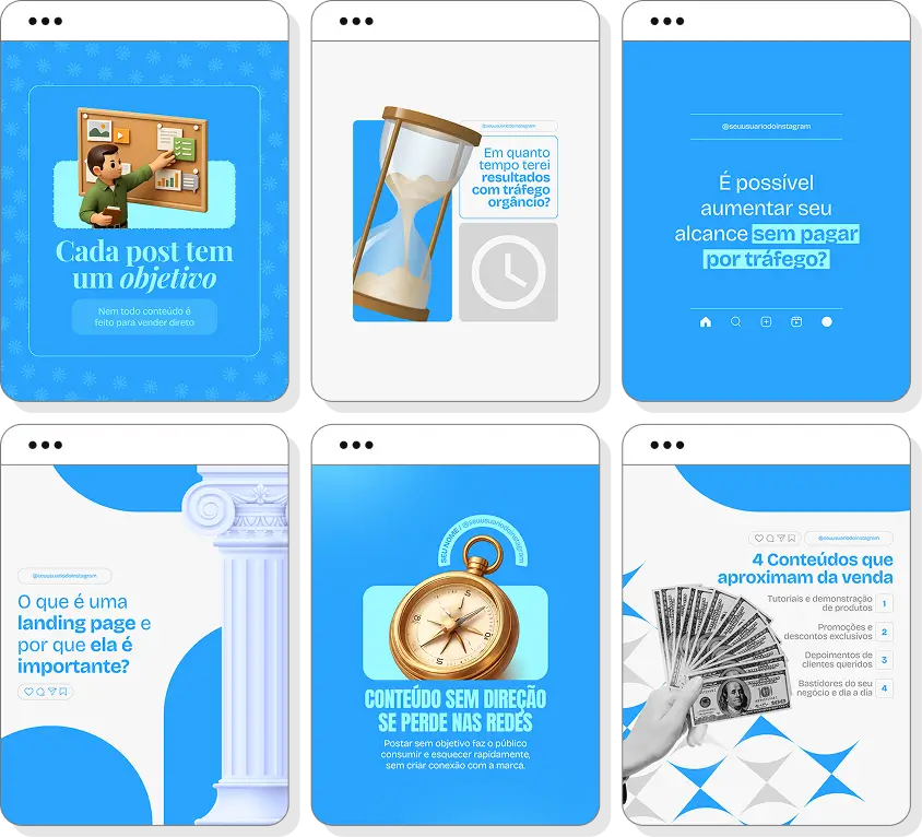 Pack Canva social media com posts para Instagram de gestão de redes sociais e marketing digital