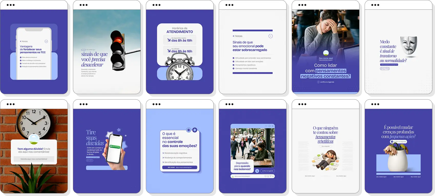 Social media terapia cognitivo comportamental com pack de posts para Instagram de TCC e saúde emocional
