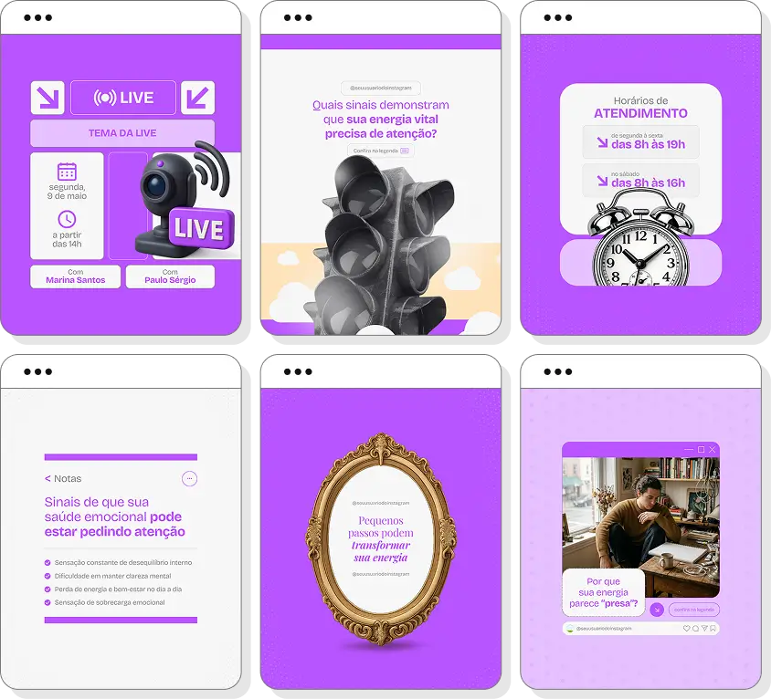 Pack social media terapia holística com conteúdos para Instagram de autocuidado e saúde integrativa