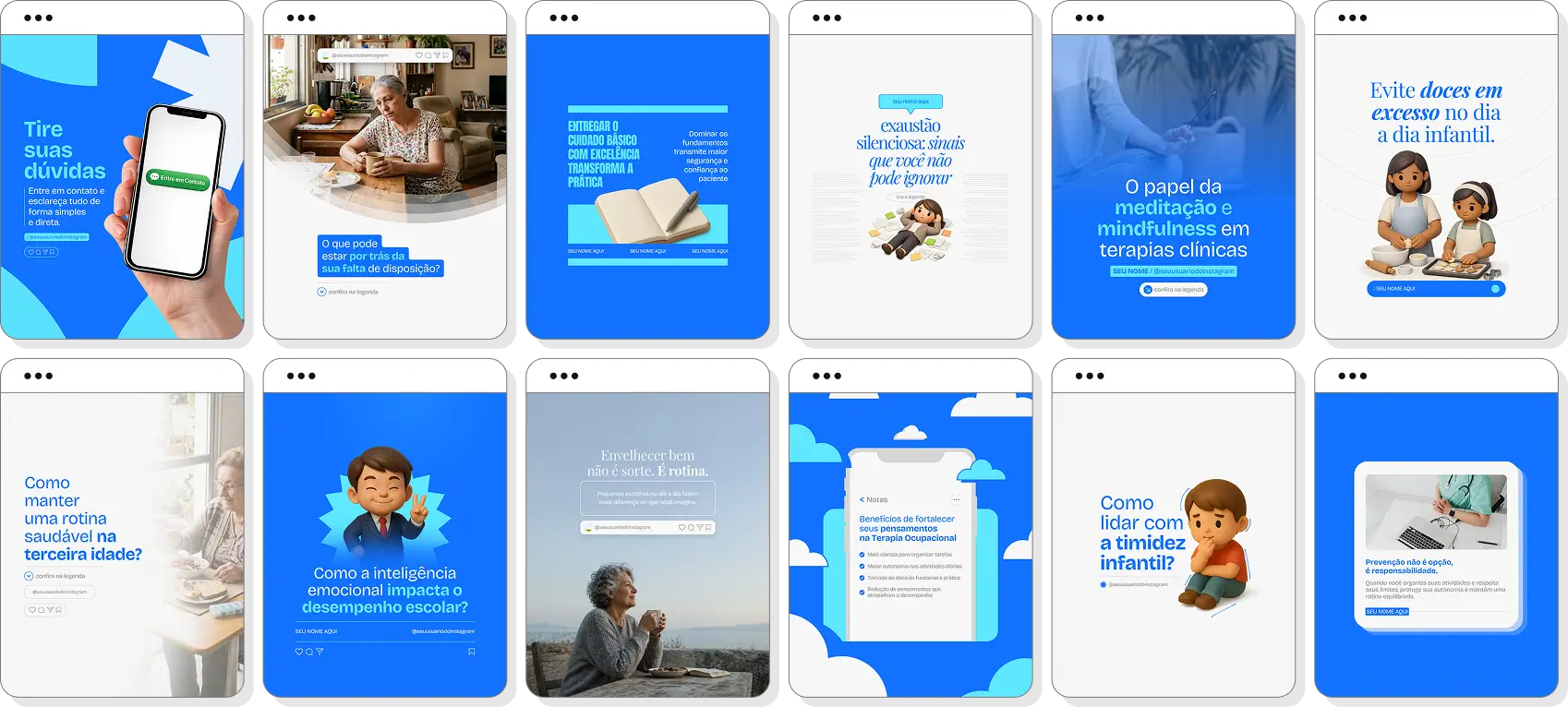 Pack social media terapia ocupacional com templates para Instagram de inclusão e qualidade de vida