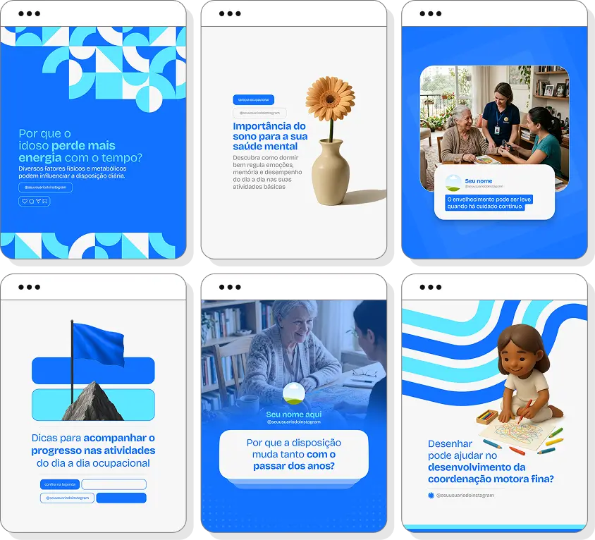 Pack de posts editáveis terapia ocupacional com Instagram de desenvolvimento e independência