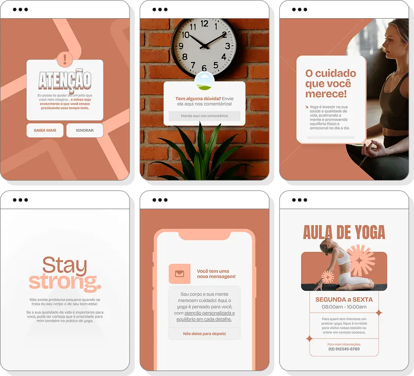 Pack de posts para Instagram yoga com artes editáveis sobre posturas e bem-estar