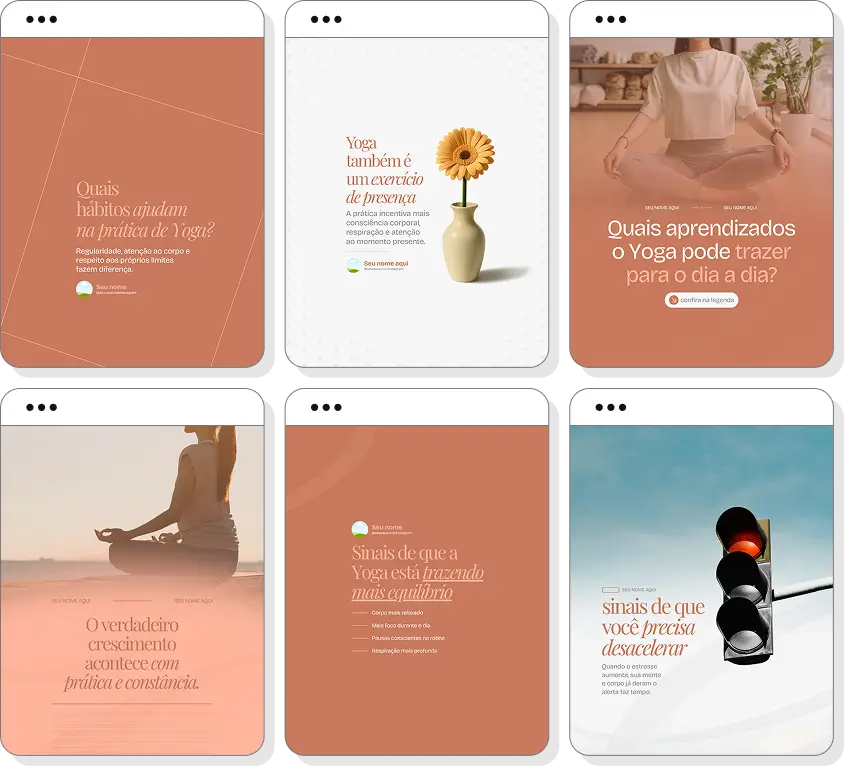 Social media para yoga com pack de posts para Instagram de yoga e estilo de vida saudável