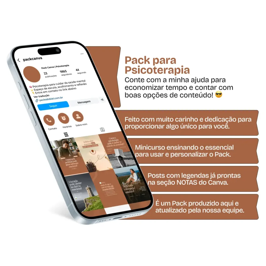 Pack social media psicoterapia com conteúdos para Instagram de autoconhecimento e saúde emocional