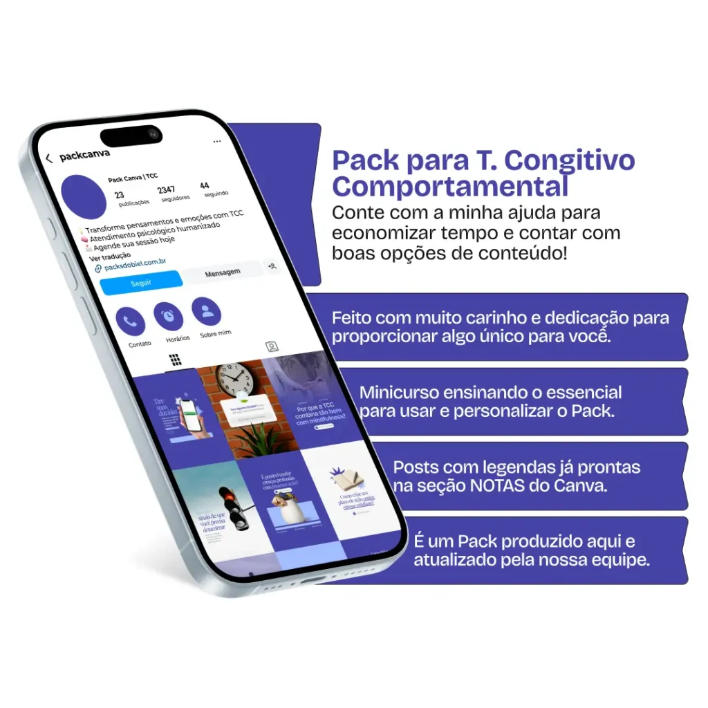 Pack de posts editáveis terapia cognitivo comportamental com Instagram de TCC e saúde mental