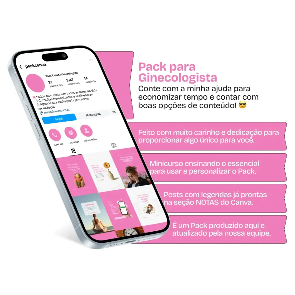 Pack de posts editáveis ginecologista com Instagram de saúde da mulher e cuidados ginecológicos