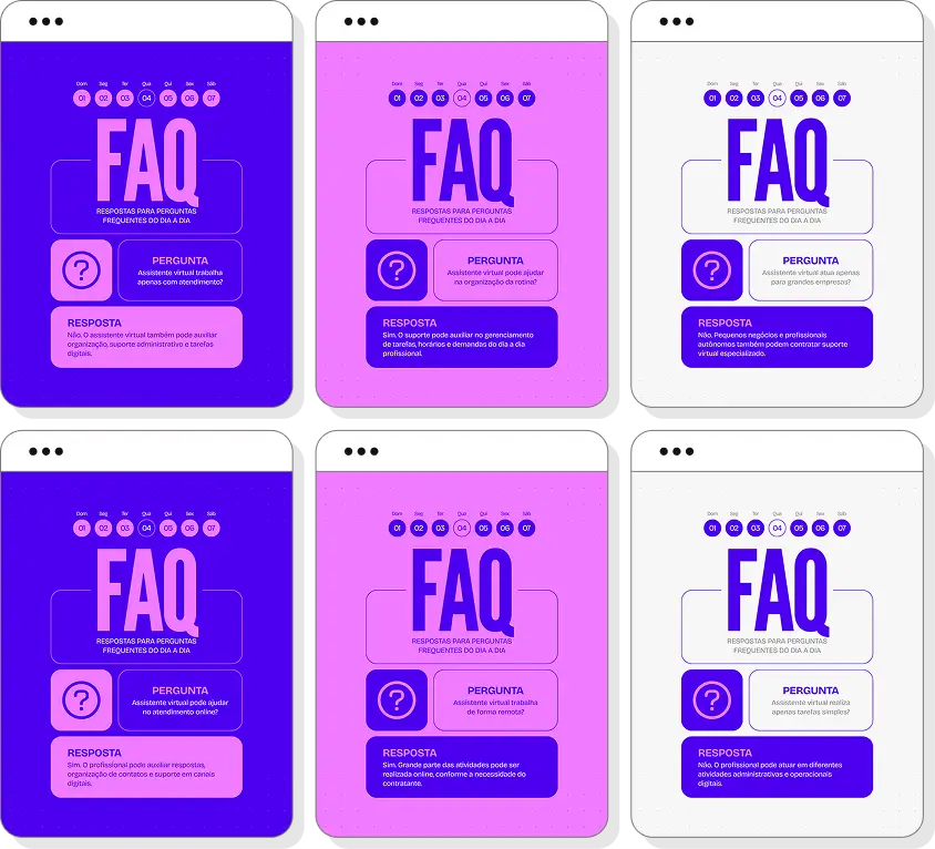 Pack de posts editáveis para Instagram assistente virtual com foco em produtividade e organização