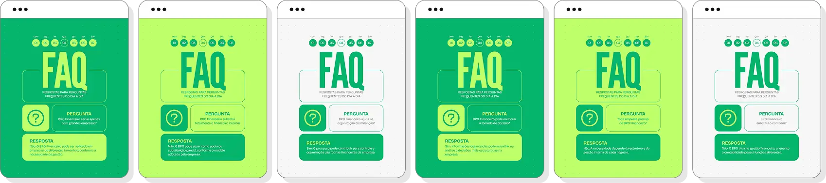 Posts para BPO financeiro com ideias de conteúdo para Instagram sobre finanças empresariais e organização financeira