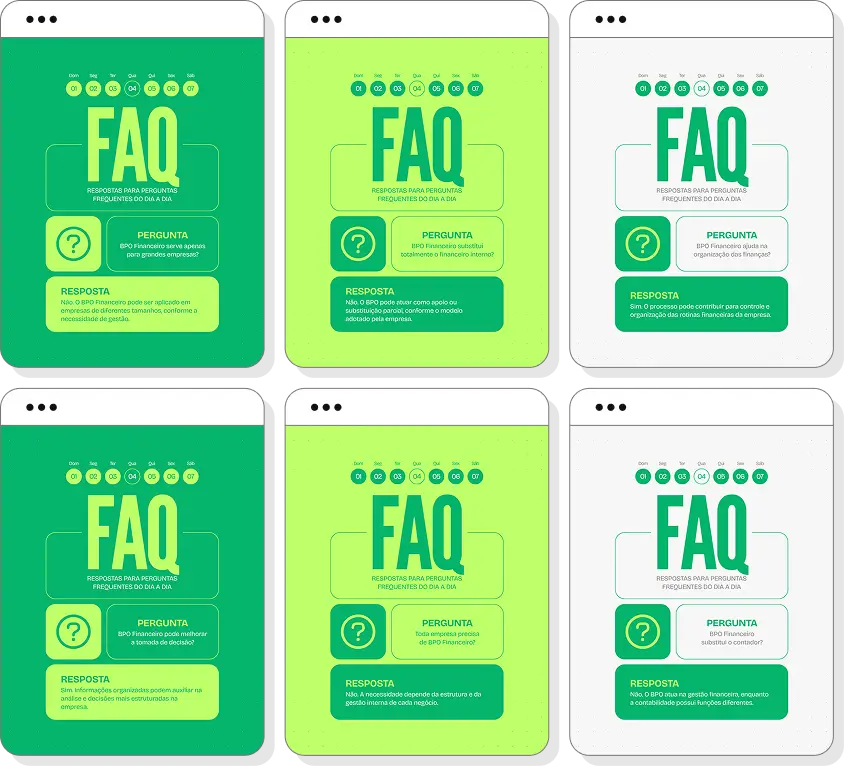 Pack Canva BPO financeiro com posts editáveis para Instagram de terceirização financeira e gestão empresarial