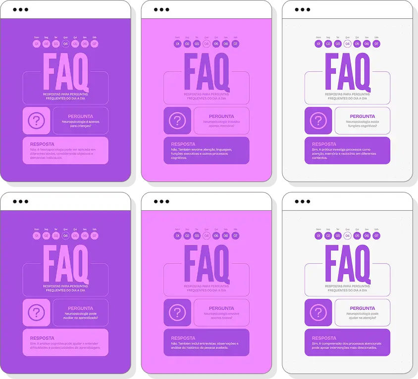 Pack Canva neuropsicologia com artes para Instagram de avaliação cognitiva e comportamento