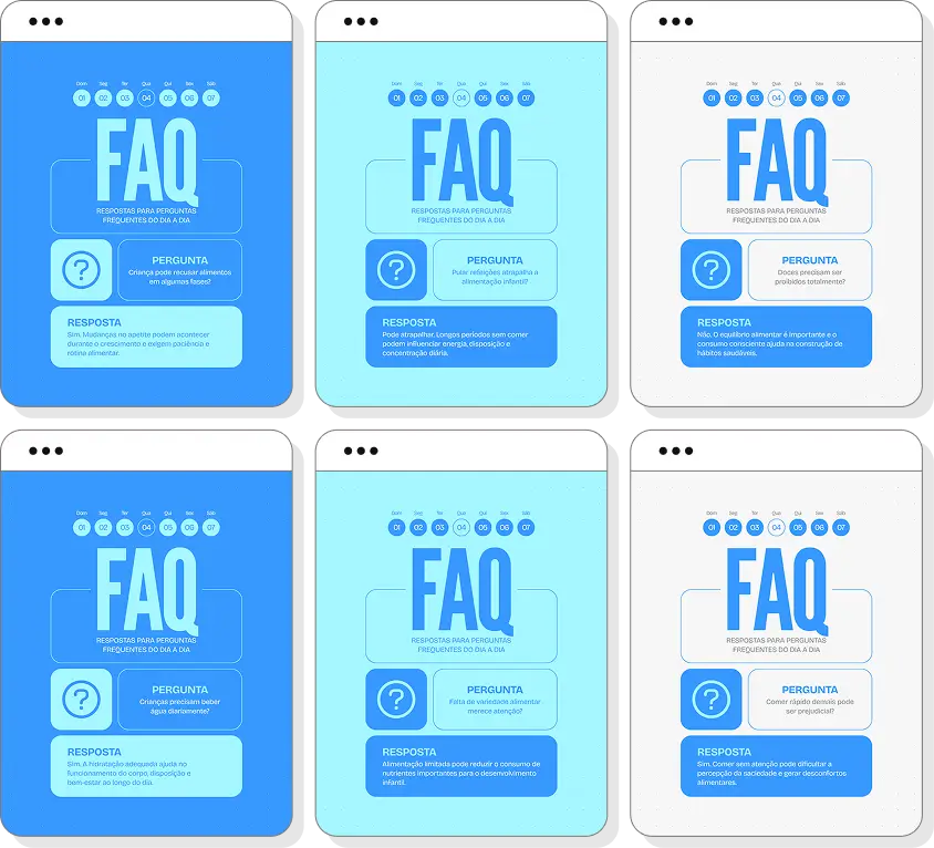 Pack de posts editáveis para Instagram nutrição infantil com foco em alimentação e desenvolvimento