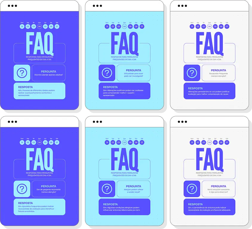 Pack de posts para otorrinolaringologia com ideias de conteúdo para Instagram de saúde auditiva