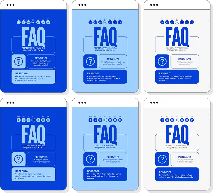 Posts para proteção veicular com pack de conteúdo editável no Canva para Instagram automotivo