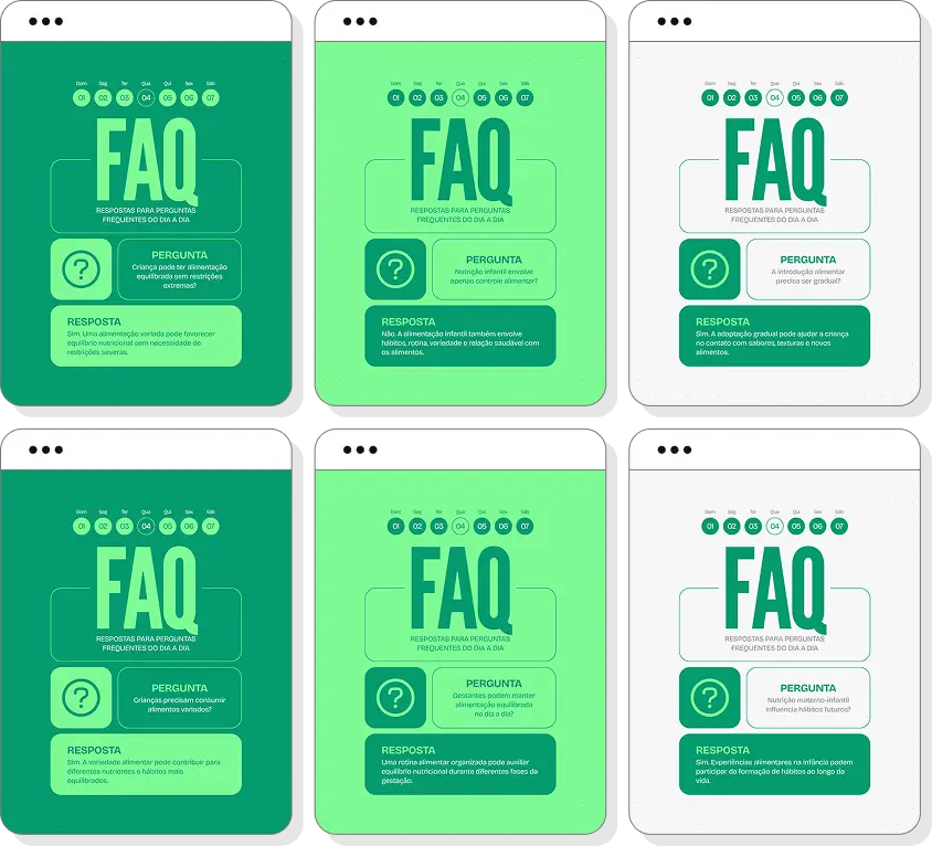 Pack de posts nutrição materno-infantil com conteúdo para Instagram de alimentação saudável na gravidez