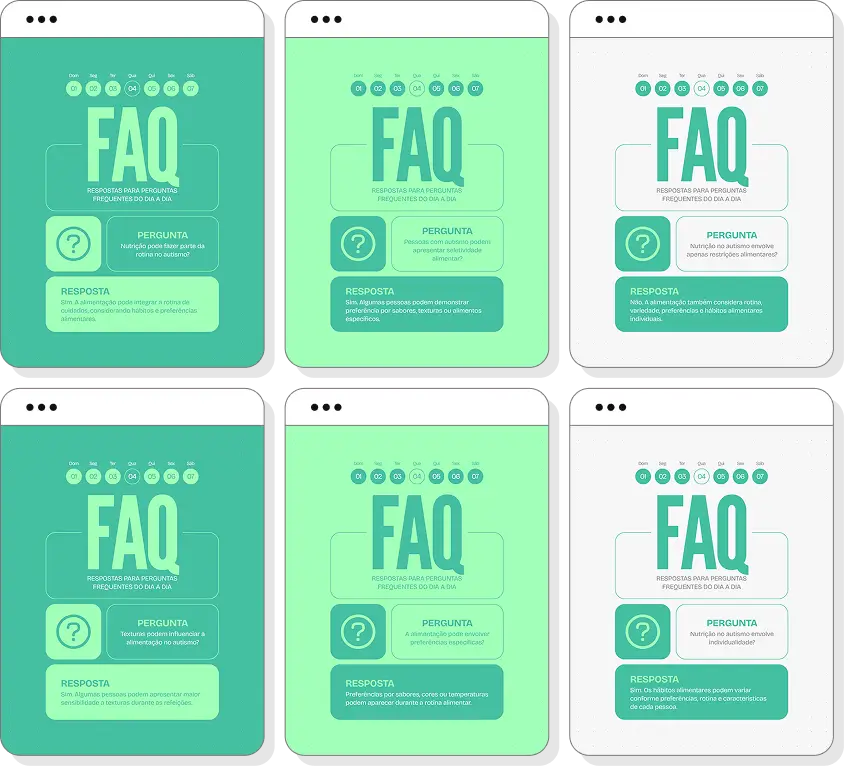 Pack de posts para nutrição para autismo com ideias de conteúdo para Instagram de seletividade alimentar