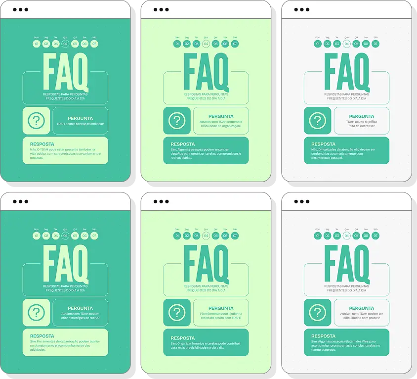 Posts para Instagram TDAH adulto com pack de templates Canva sobre atenção e rotina saudável