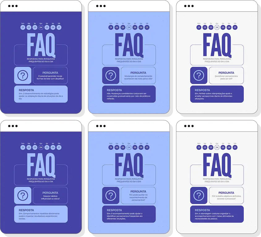Pack de posts para terapia cognitivo comportamental com templates no Canva para Instagram sobre TCC e saúde mental