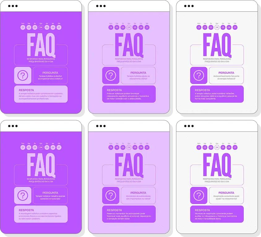 Posts para terapia holística com pack de conteúdo editável no Canva para Instagram de autocuidado