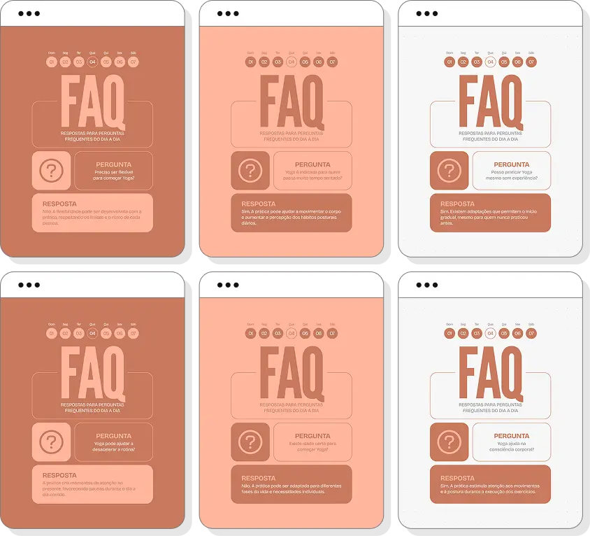 Pack de posts para yoga com templates no Canva para Instagram sobre bem-estar, equilíbrio e qualidade de vida