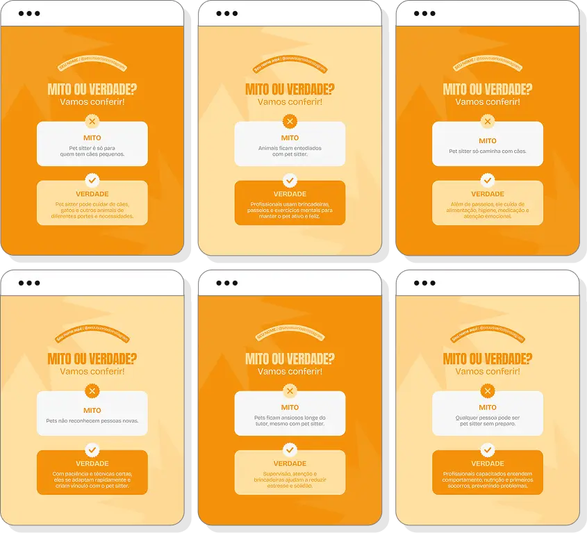 Pack Canva pet sitter com artes para Instagram de bem-estar animal e rotina pet