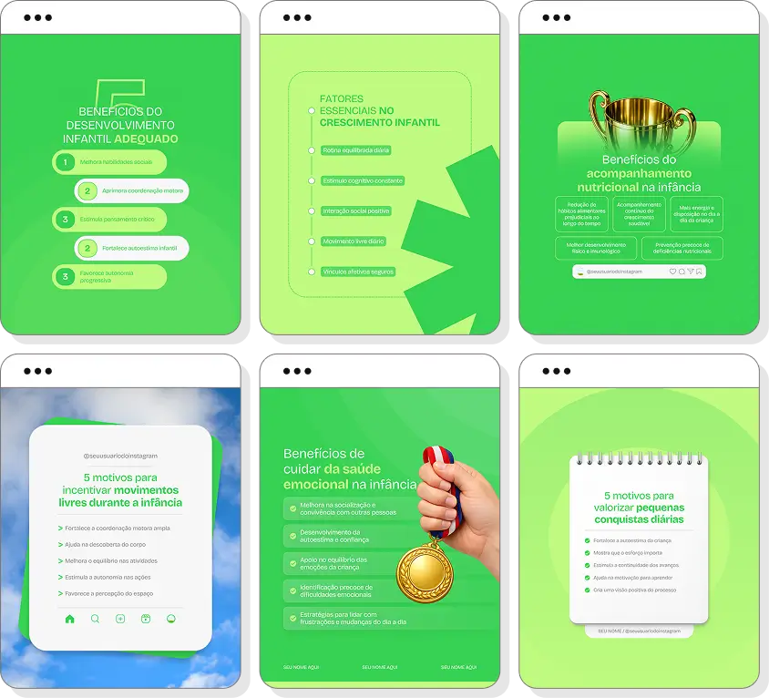 Pack Canva desenvolvimento infantil com artes para Instagram de infância e habilidades infantis