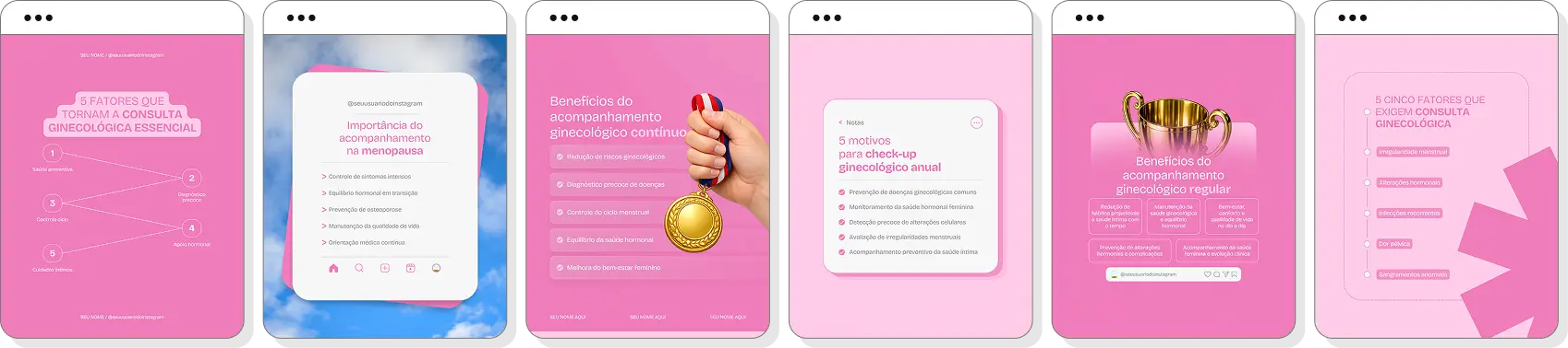 Posts para ginecologista com ideias de conteúdo para Instagram sobre saúde íntima e bem-estar feminino