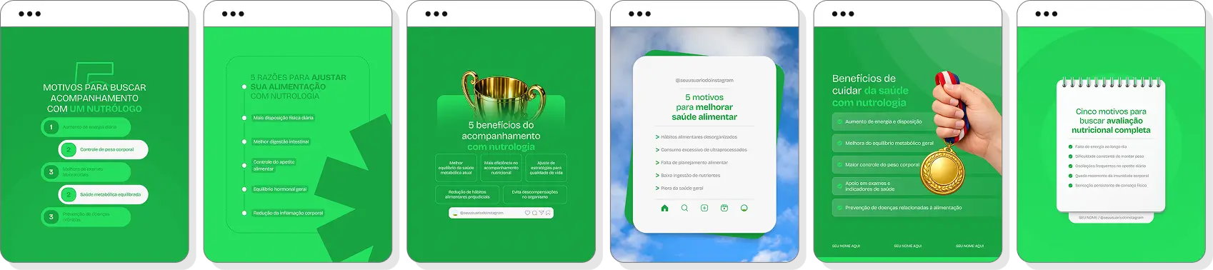 Posts para Instagram nutrologia com pack de templates Canva para médicos nutrólogos