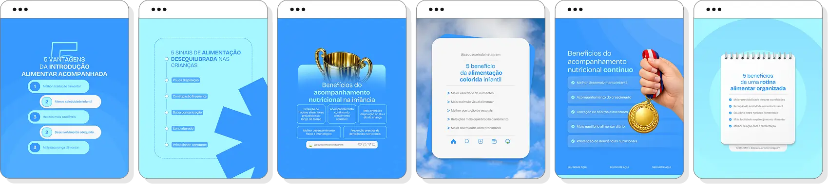Pack Canva nutrição infantil com artes para Instagram de alimentação equilibrada na infância