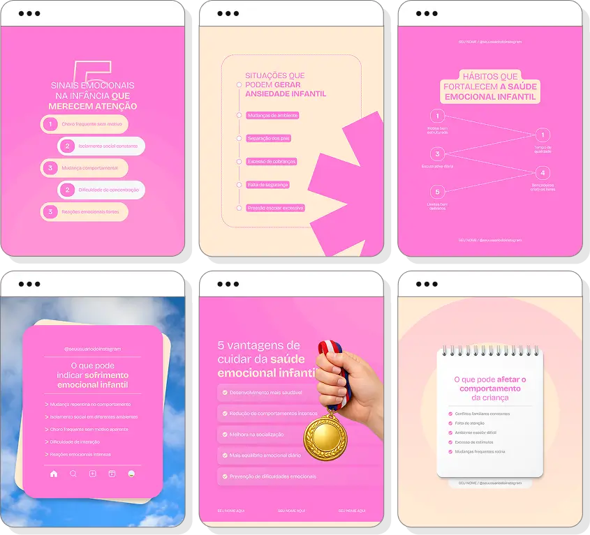 Social media psicologia infantil com templates para Instagram de desenvolvimento emocional infantil