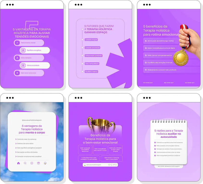 Social media terapia holística com templates para Instagram de autoconhecimento e equilíbrio interior