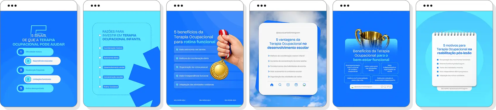 Social media terapia ocupacional com templates para Instagram de habilidades e autonomia