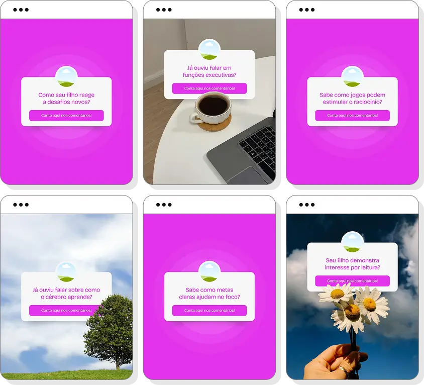 Pack de posts para neuropsicopedagogia com templates no Canva para Instagram sobre aprendizagem e desenvolvimento
