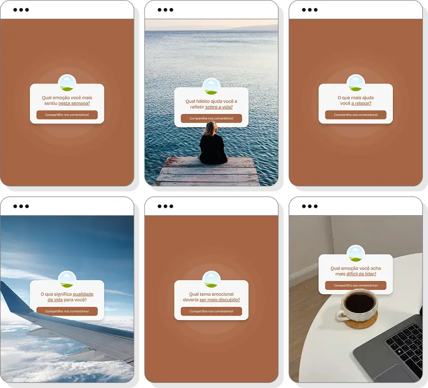Pack de posts editáveis psicoterapia com foco em autoconhecimento, emoções e bem-estar emocional