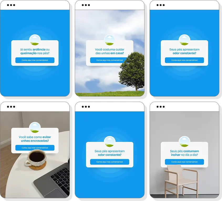 Pack Canva podologia com posts para Instagram de podólogo, unhas e saúde dos pés