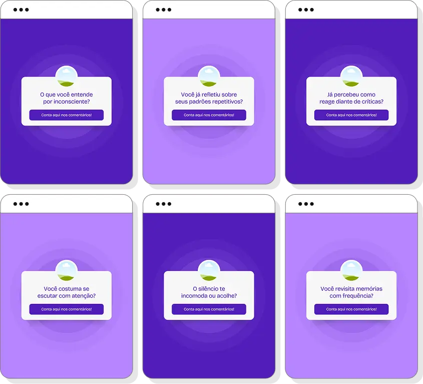 Pack Canva psicanálise com conteúdos editáveis para social media de reflexão e comportamento