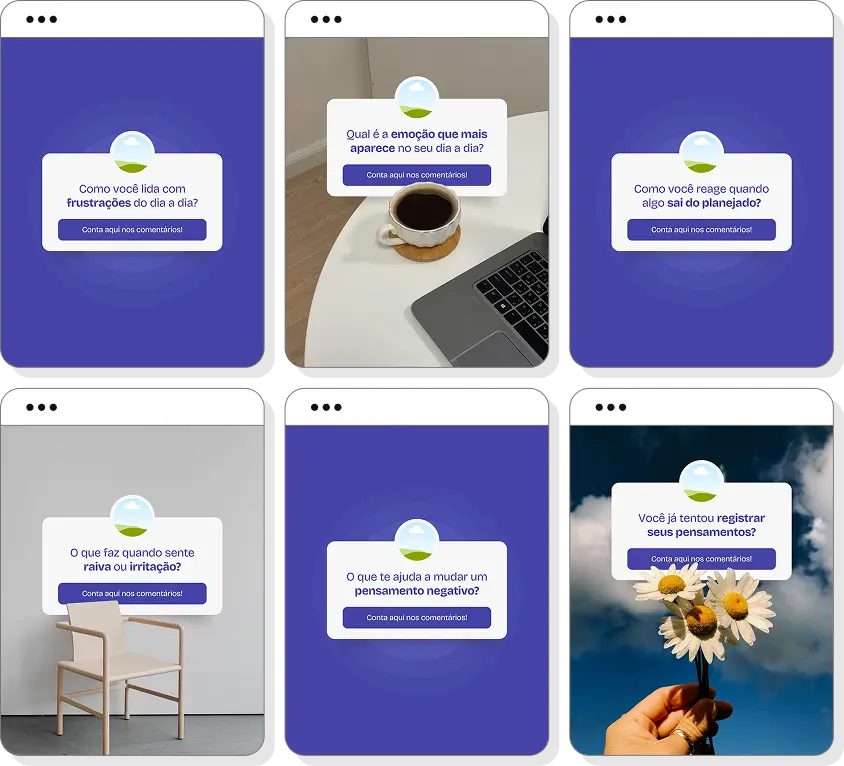 Posts para terapia cognitivo comportamental com ideias de conteúdo para Instagram sobre TCC e comportamento