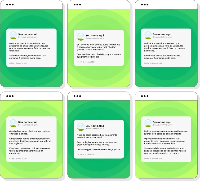 Pack de posts editáveis BPO financeiro com foco em controle financeiro e gestão empresarial eficiente