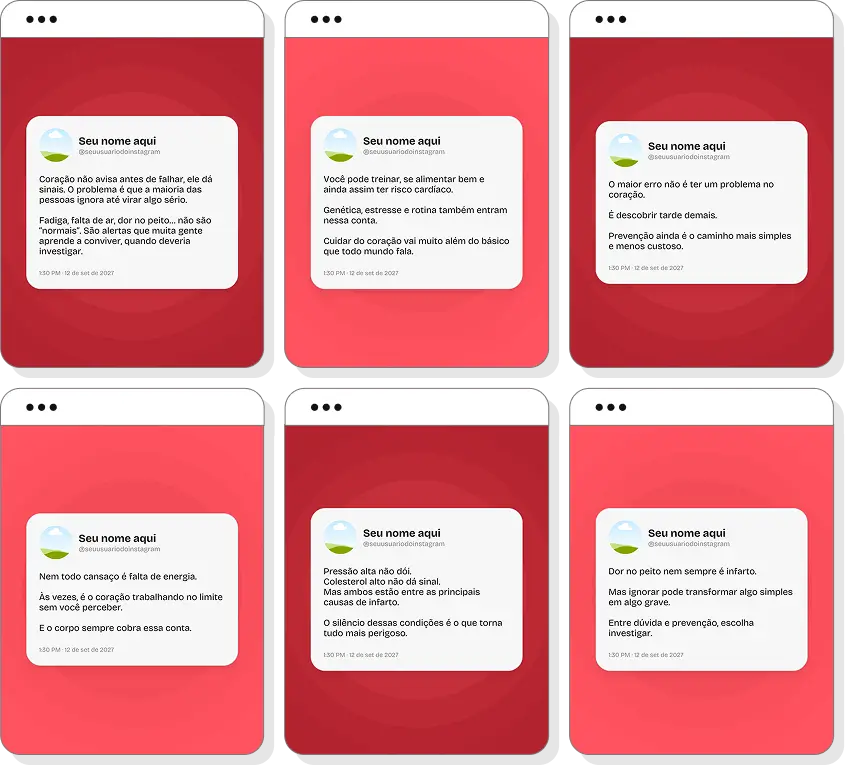 Pack Canva cardiologista com artes para Instagram de cardiologia e cuidados com o coração
