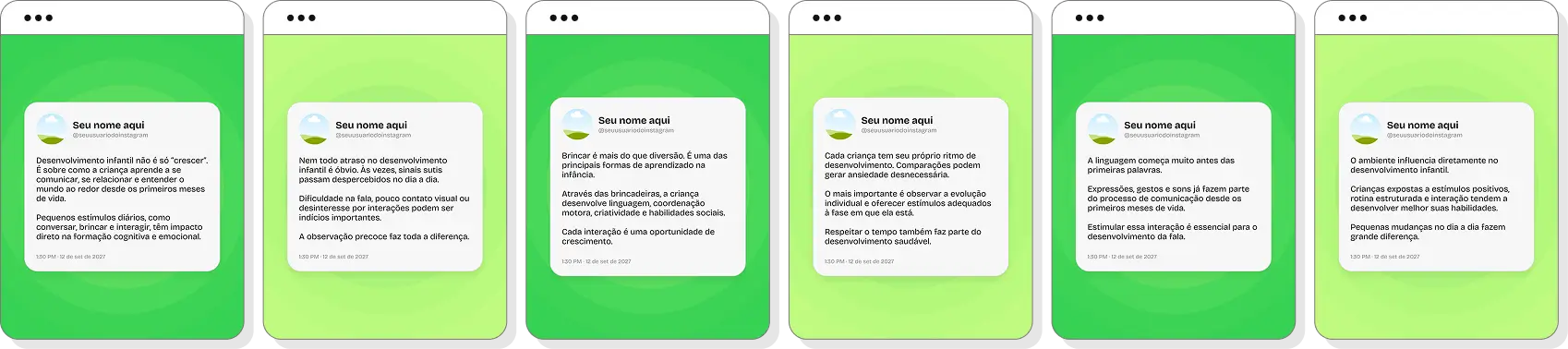 Pack de posts para desenvolvimento infantil com ideias de conteúdo para Instagram de aprendizagem infantil