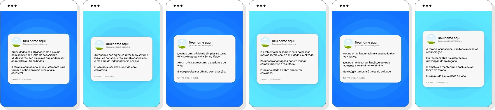 Pack de posts terapia ocupacional com conteúdo para Instagram de inclusão e qualidade de vida