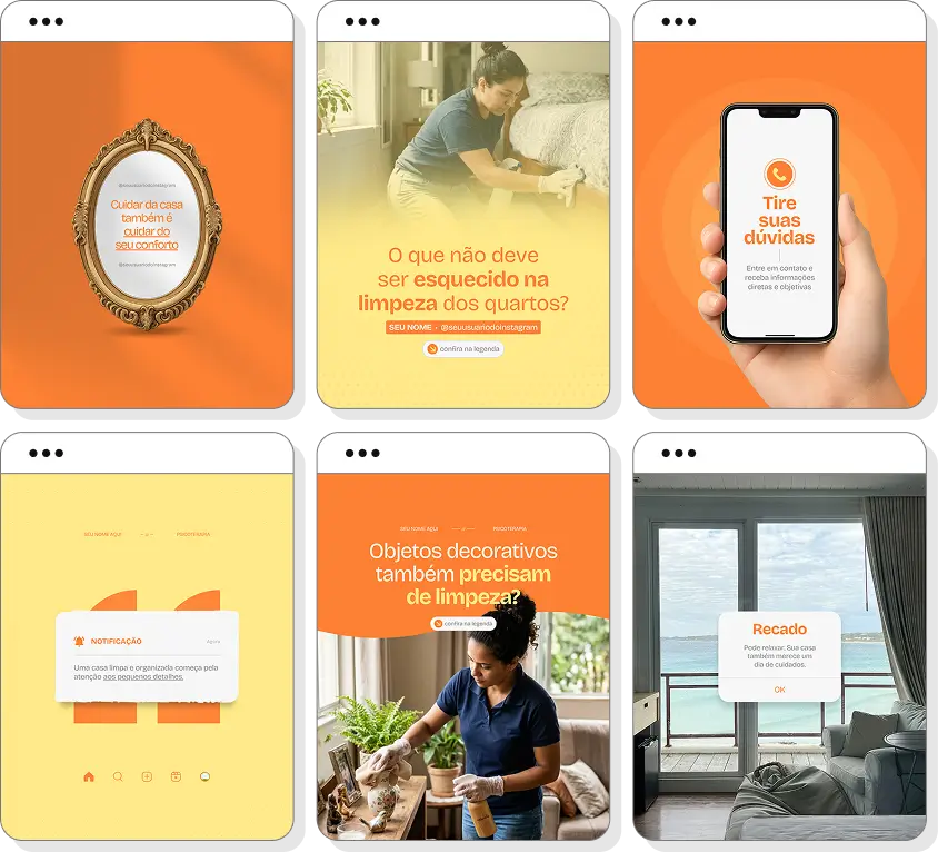 Posts para Instagram diarista com pack de templates Canva para profissionais de limpeza residencial