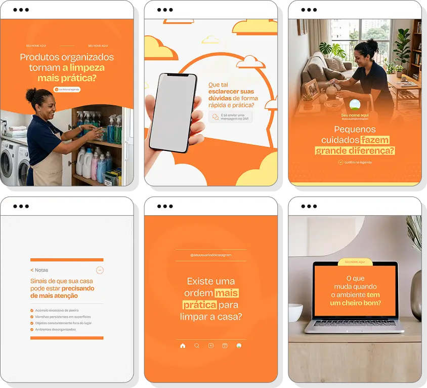 Social media para diarista com pack de posts editáveis no Canva para Instagram profissional