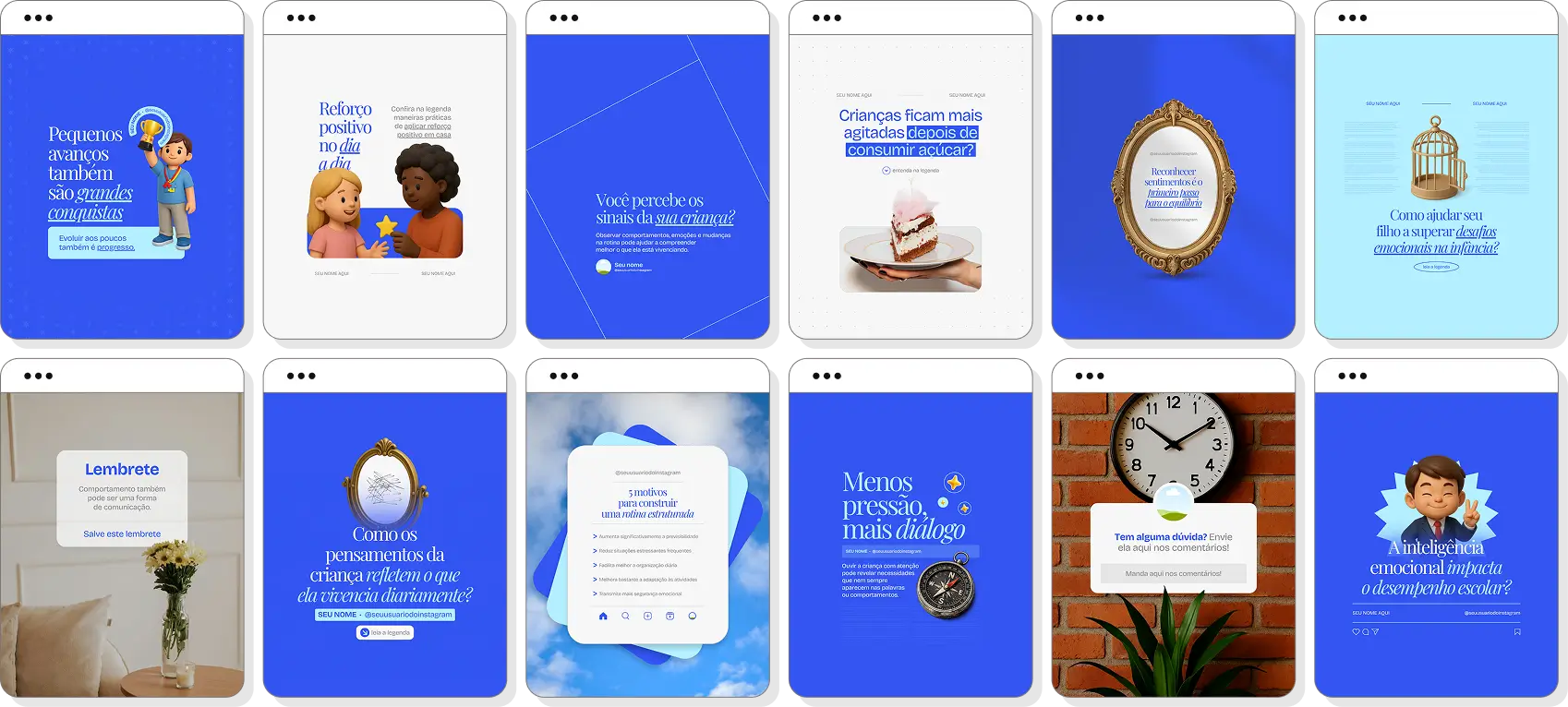 Pack social media psiquiatria infantil com conteúdos para Instagram de saúde emocional e comportamento