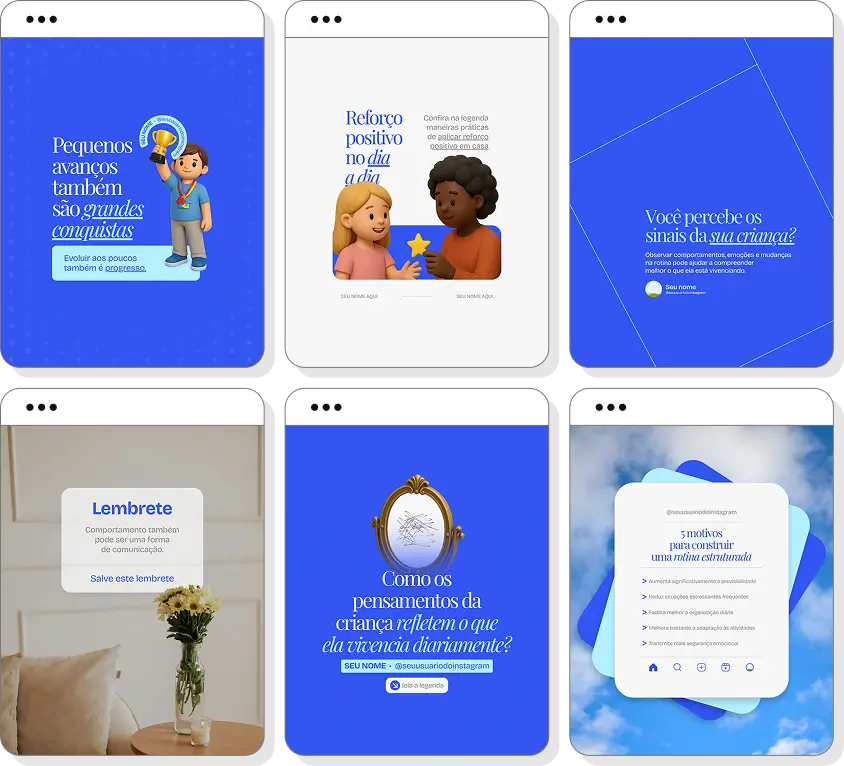 Posts para Instagram psiquiatria infantil com pack de templates Canva para médicos psiquiatras