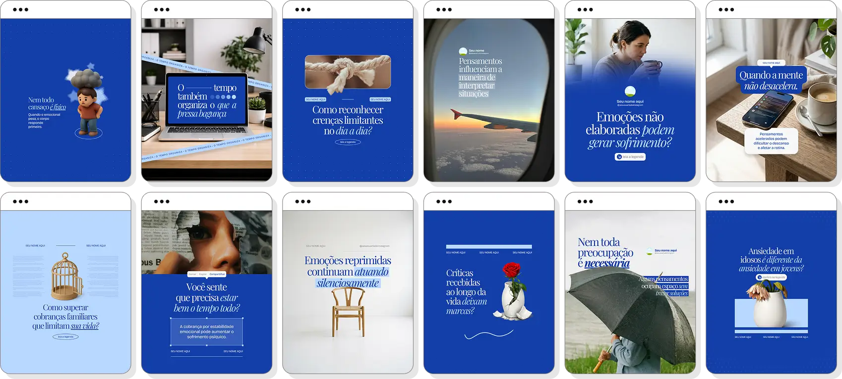 Pack social media psiquiatria com conteúdos para Instagram de psiquiatria e saúde emocional